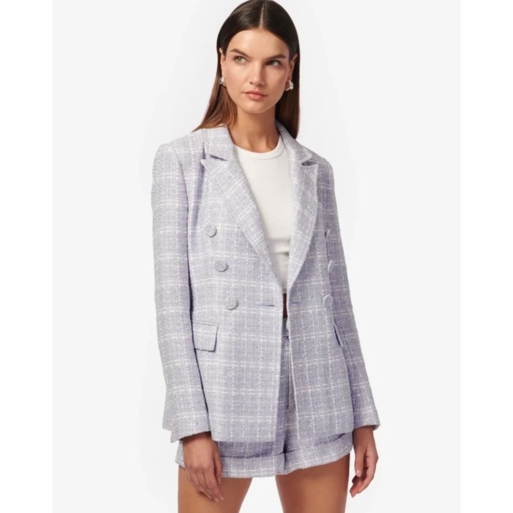 CAMI NYC Bruna Tweed Blazer White Delphinium Size Small Preppy Office